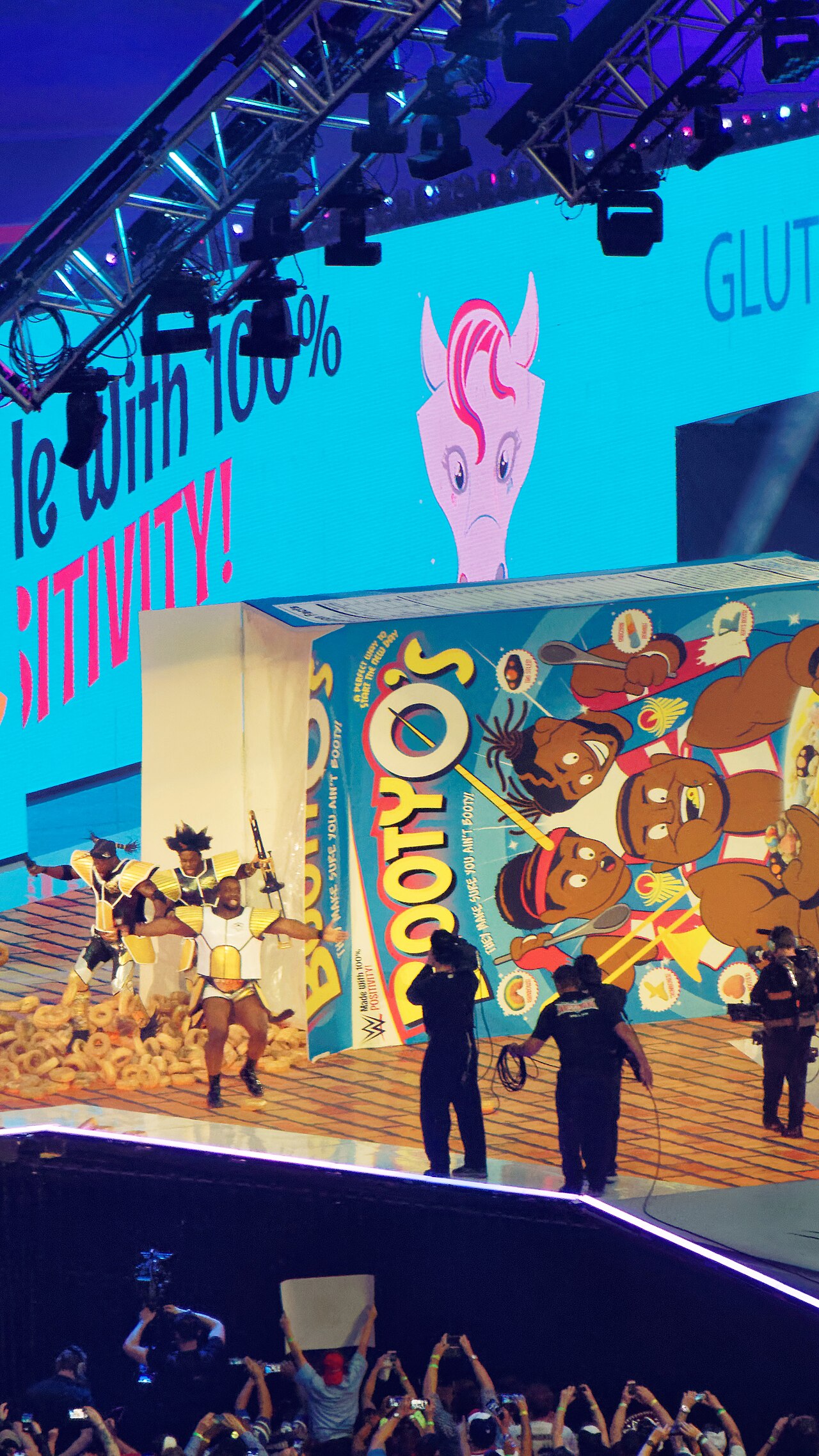 The New Day 2 The New Day making a colorful entrance at WrestleMania 32